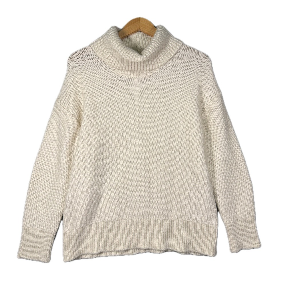 Banana Republic Turtleneck Sweater Womens M Cream Alpaca Wool Blend Minimalist